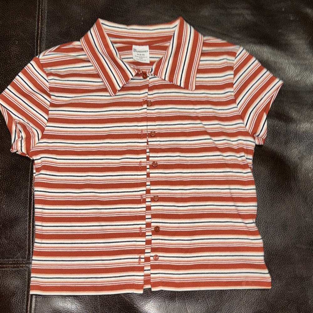 No Boundaries Red and White Striped Button Down Shirt
